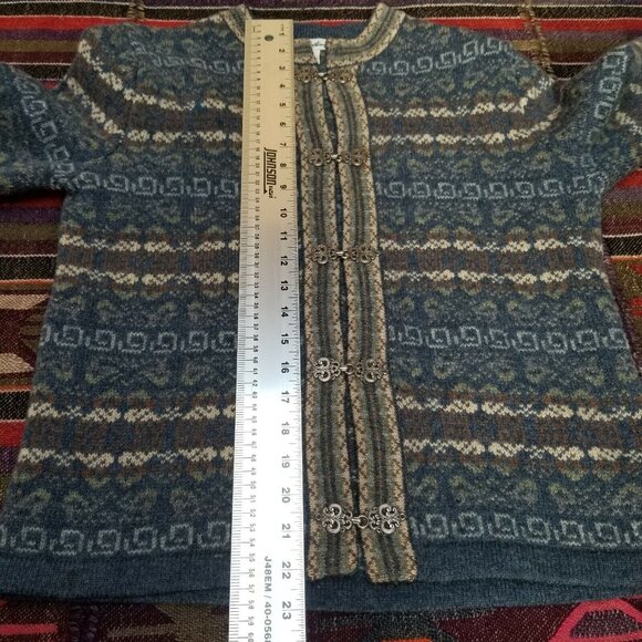 Telluride Clothing Womens XS Wool Fair Isle Cardigan Sweater Blue Chinese Button - Picture 5 of 6